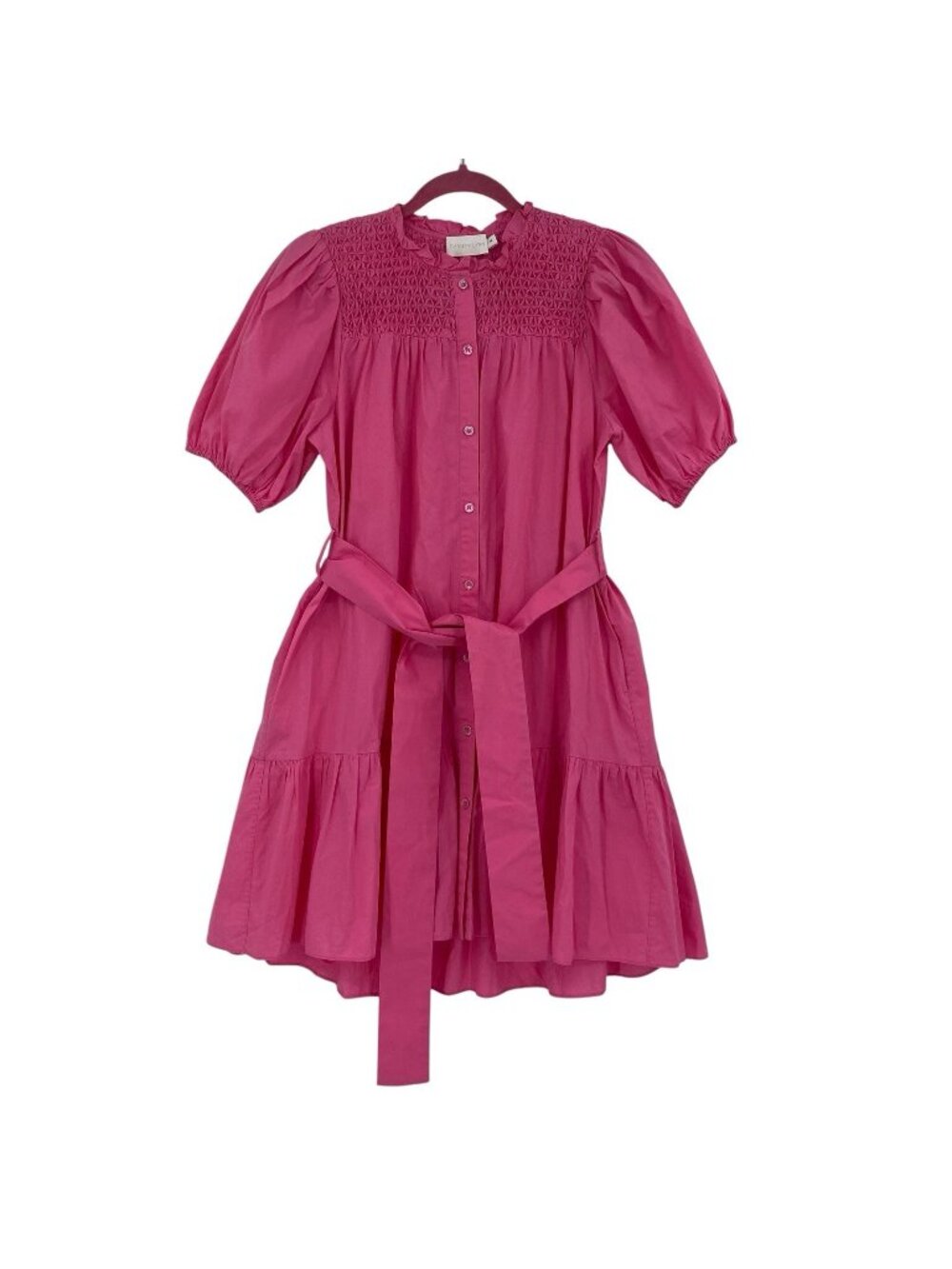 Christy Lynn Size S Pink Ellie Smocked Puff SleeveTiered Dress W/ Tie Belt